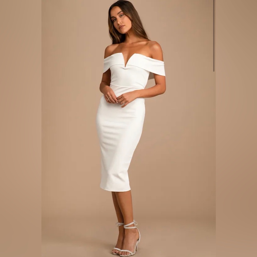 Chic Off-Shoulder White Midi Dress